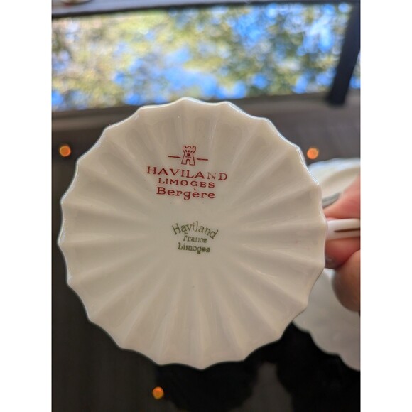 Haviland Limoges Bergere France Tea Cup & Saucer 1990 Blue Floral China Gold - Picture 7 of 13